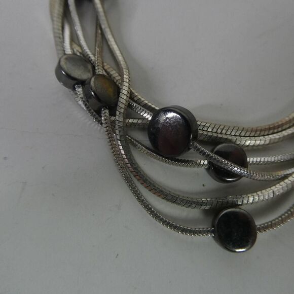 Silver Tone Rope Chain Multi Strand Hematite Disc Beaded Bracelet Hook Eye - Picture 4 of 7